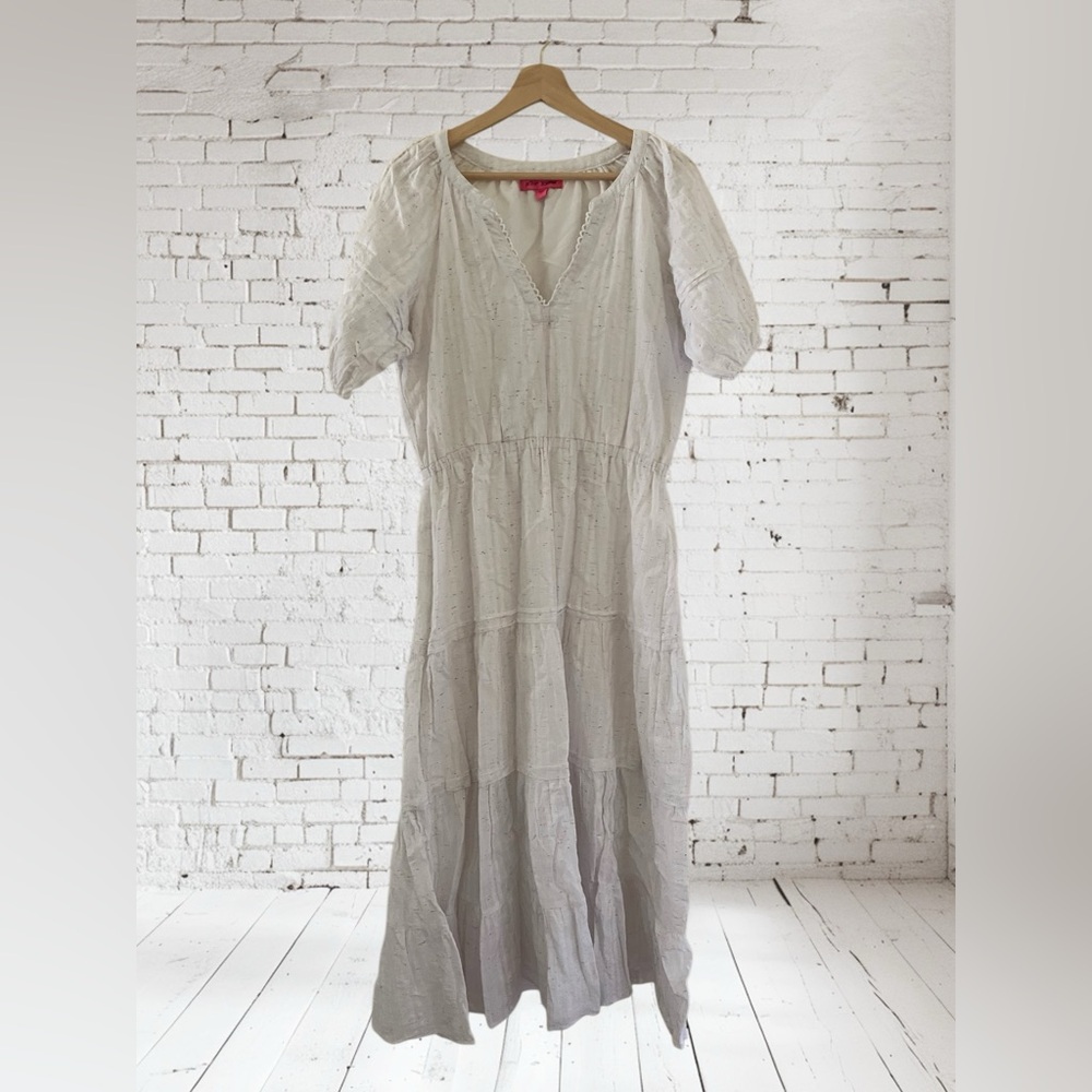 Betsy Johnson Elegant White Maxi Dress With Colorful Flecks Size Large